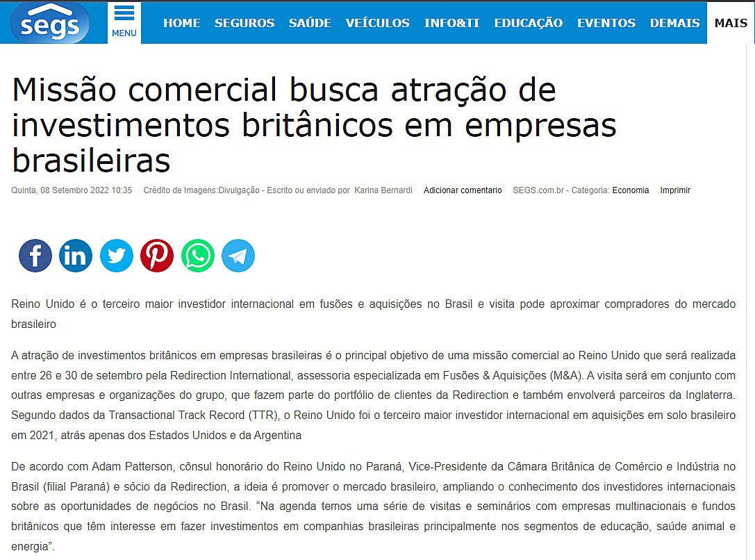 Misso comercial busca atrao de investimentos britnicos em empresas brasileiras